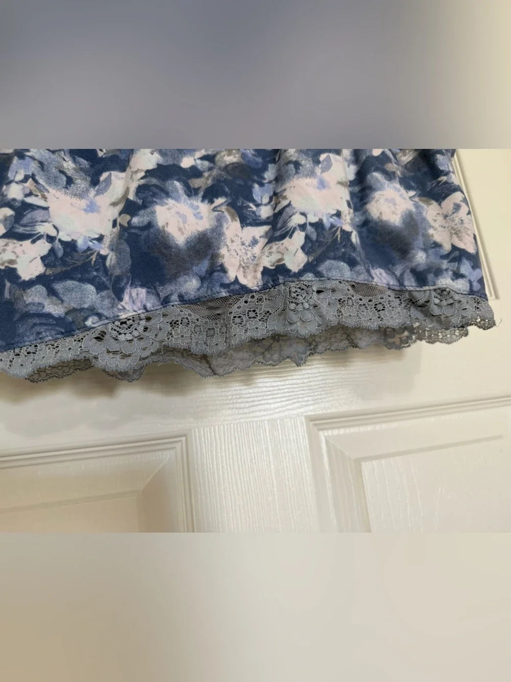Jessica Simpson XL Floral Pajama Set Blue Gray Lace Trim Cami Shorts Sleepwear
